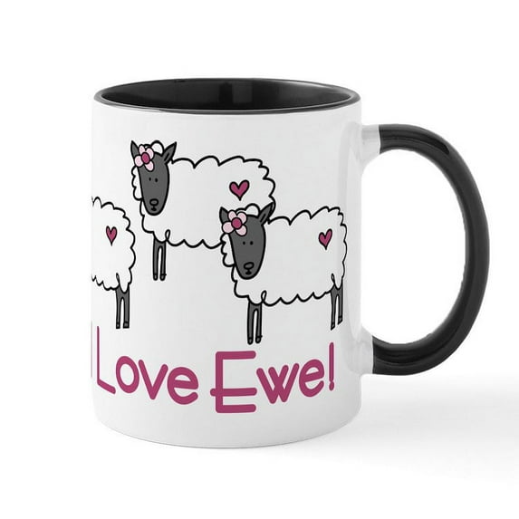 CafePress - I Love Ewe Mug - 11 oz Ceramic Mug - Novelty Coffee Tea Cup