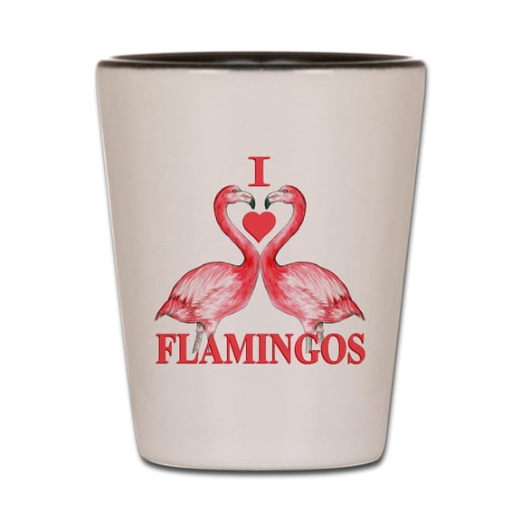 CafePress - I Love Flamingos - White/Black Shot Glass, Unique and Funny Shot Glass