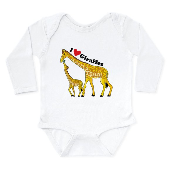 CafePress - I Love Giraffes Long Sleeve Infant Bodysuit - Long Sleeve Cotton Baby Bodysuit