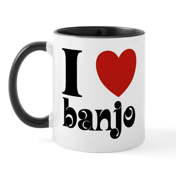 CafePress - I Love Heart Banjo Mug - 11 oz Ceramic Mug - Novelty Coffee Tea Cup