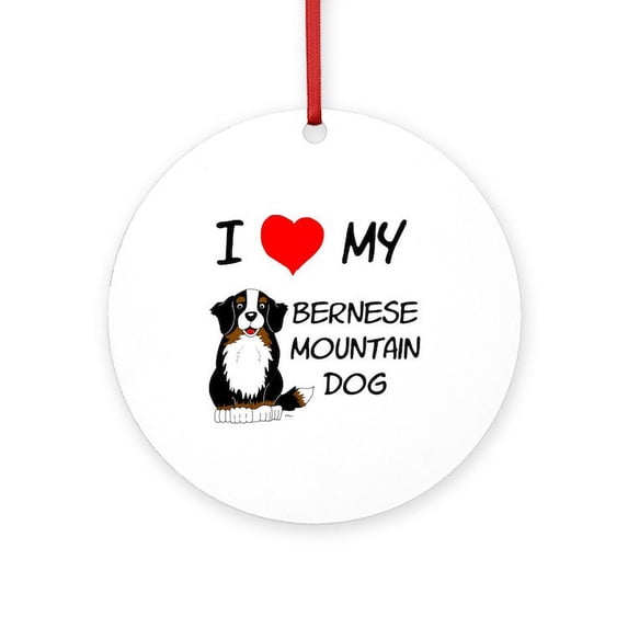 CafePress - I Love Heart Bernese Dog - Round Wood Ornament 4"