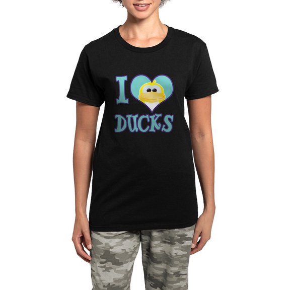 CafePress - I Love (Heart) Ducks Women's Dark Pajamas - Women's Short Sleeve Print T-Shirt and Pants Dark Cotton Pajama Set