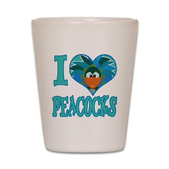 CafePress - I Love (Heart) Peacocks - White Shot Glass, Unique and Funny Shot Glass