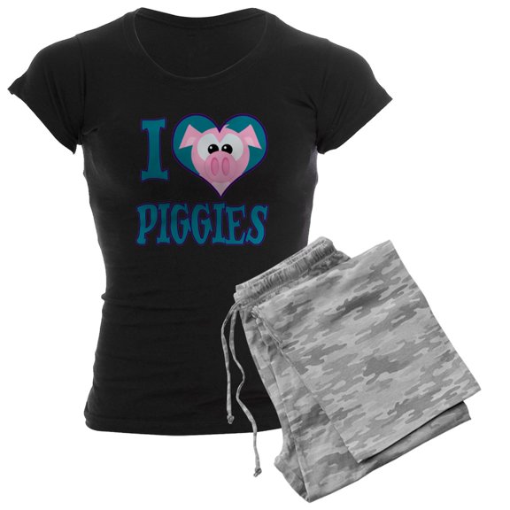 CafePress - I Love (Heart) Piggies (Pigs) Women's Dark Pajamas - Women's Short Sleeve Print T-Shirt and Pants Dark Cotton Pajama Set
