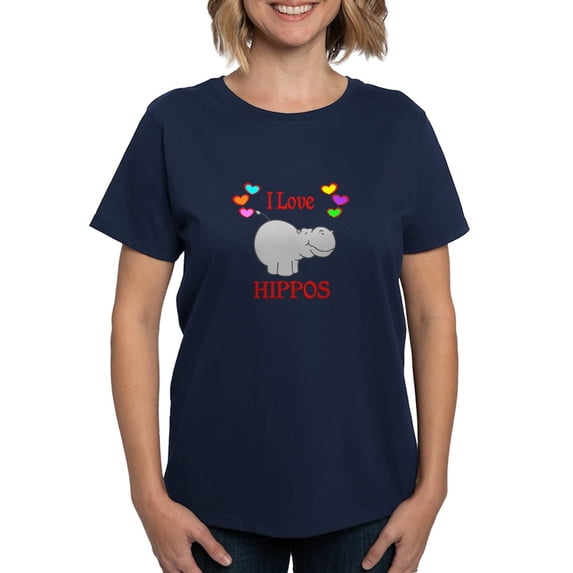 CafePress - I Love Hippos Women's Dark T Shirt - Women's Traditional Fit Dark T-Shirt