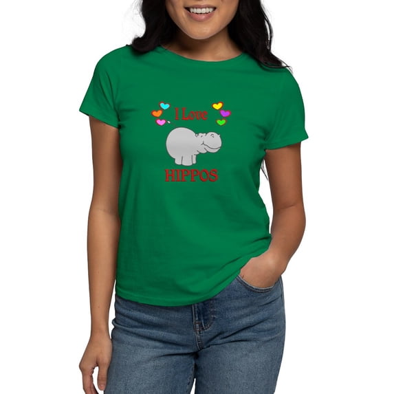 CafePress - I Love Hippos Women's Dark T Shirt - Women's Traditional Fit Dark T-Shirt