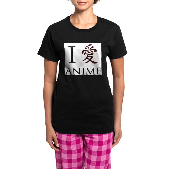 CafePress - I Love Japanese Anime Pajamas - Women's Short Sleeve Print T-Shirt and Pants Dark Cotton Pajama Set