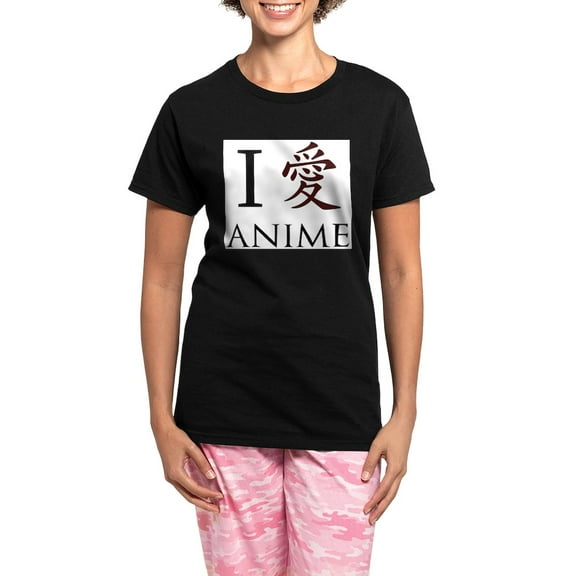CafePress - I Love Japanese Anime Pajamas - Women's Short Sleeve Print T-Shirt and Pants Dark Cotton Pajama Set