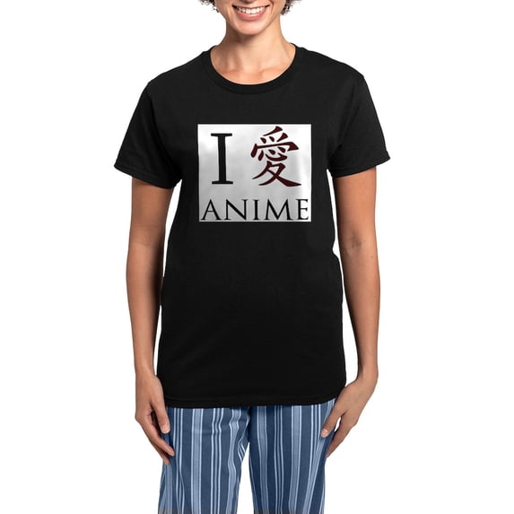 CafePress - I Love Japanese Anime Pajamas - Women's Short Sleeve Print T-Shirt and Pants Dark Cotton Pajama Set