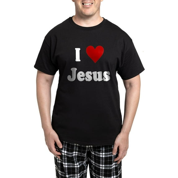 CafePress - I Love Jesus Men's Dark Pajamas - Men's Dark Loose Fit Cotton Pajama Set