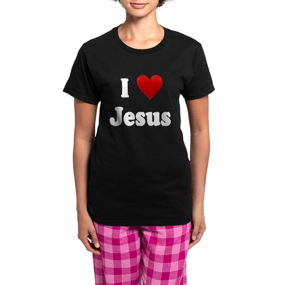 CafePress - I Love Jesus Women's Dark Pajamas - Women's Short Sleeve Print T-Shirt and Pants Dark Cotton Pajama Set