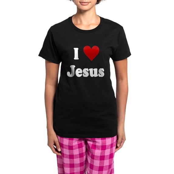 CafePress - I Love Jesus Women's Dark Pajamas - Women's Short Sleeve Print T-Shirt and Pants Dark Cotton Pajama Set