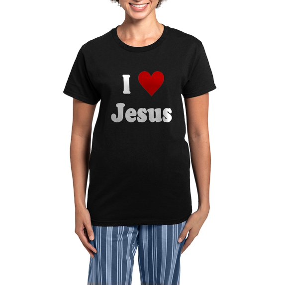 CafePress - I Love Jesus Women's Dark Pajamas - Women's Short Sleeve Print T-Shirt and Pants Dark Cotton Pajama Set