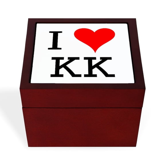 CafePress - I Love KK - Keepsake Box, Finished Hardwood Jewelry Box, Velvet Lined Memento Box