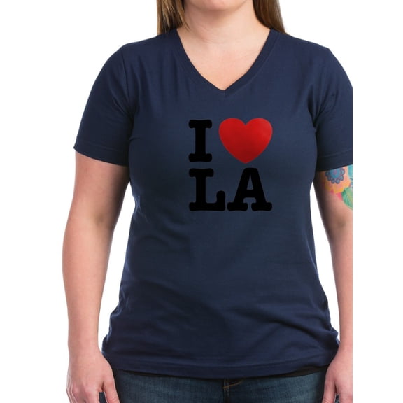 CafePress - I Love LA Women's V Neck Dark T Shirt - Women's V-Neck Dark T-Shirt