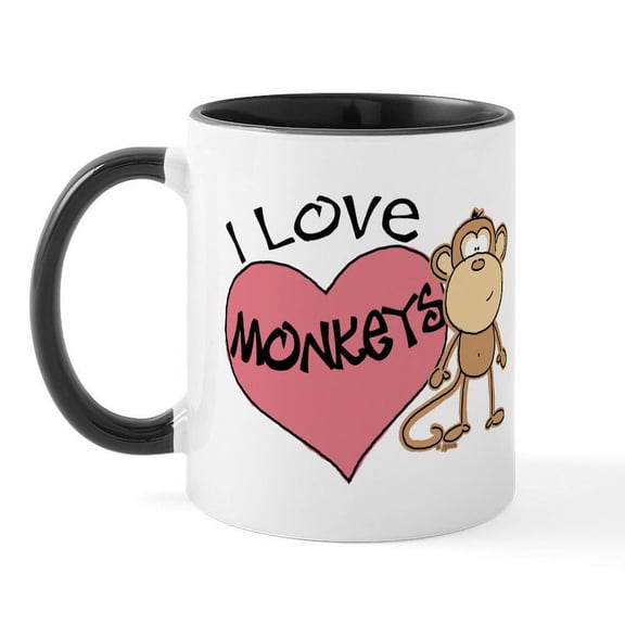CafePress - I Love Monkeys Mug - 11 oz Ceramic Mug - Novelty Coffee Tea Cup