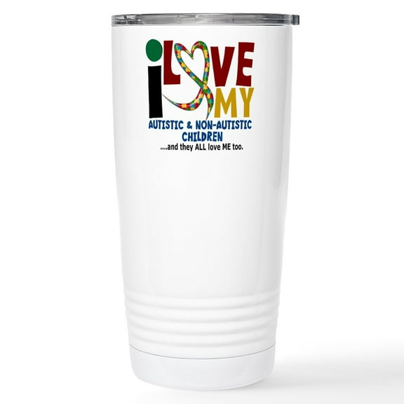 CafePress - I Love My Autistic & Nonautistic Children 2 Cerami - Insulated Stainless Steel Travel Tumbler 20 oz.