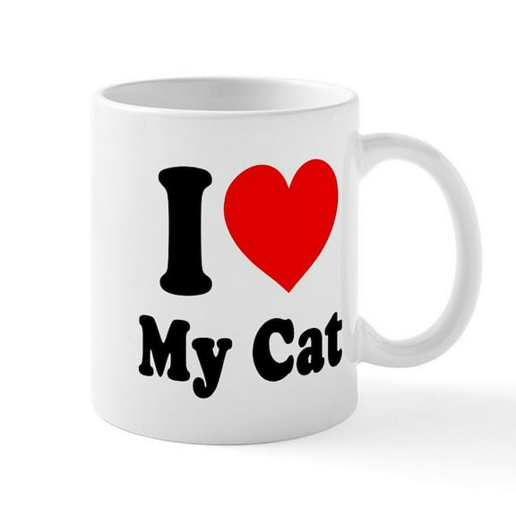 CafePress - I Love My Cat: Mug - 11 oz Ceramic Mug - Novelty Coffee Tea Cup
