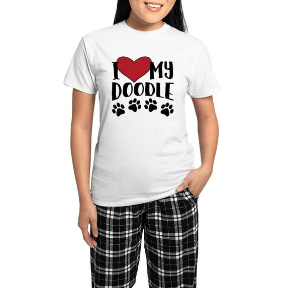 CafePress - I Love My Doodle Women's Light Pajamas - Women's Short Sleeve Print T-Shirt and Pants Light Cotton Pajama Set