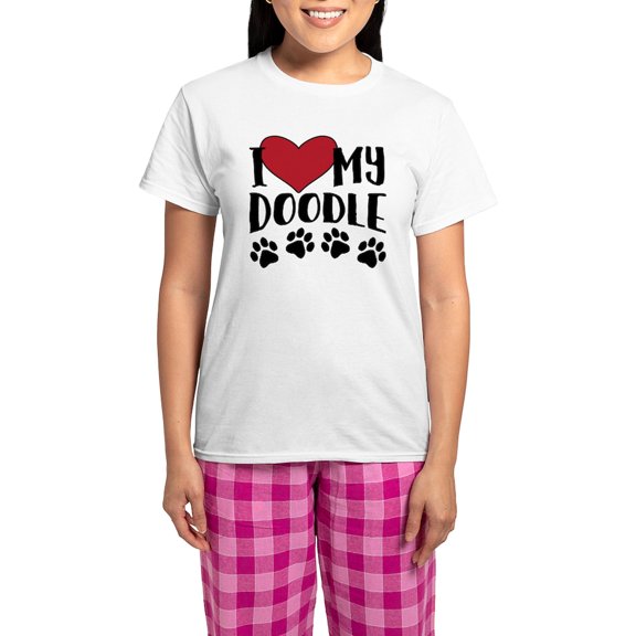 CafePress - I Love My Doodle Women's Light Pajamas - Women's Short Sleeve Print T-Shirt and Pants Light Cotton Pajama Set