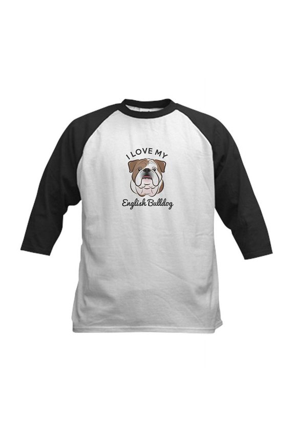 - I Love My English Bulldog Kids Baseball Jersey - Kids Cotton Baseball Jersey, 3/4 Sleeve Shirt