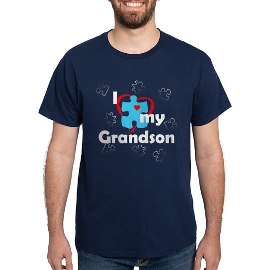 CafePress - I Love My Grandson Autism Dark T Shirt - Men's Classic Cotton T-Shirts