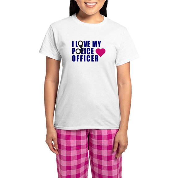 CafePress - I Love My Police Officer Pajamas - Women's Short Sleeve Print T-Shirt and Pants Light Cotton Pajama Set