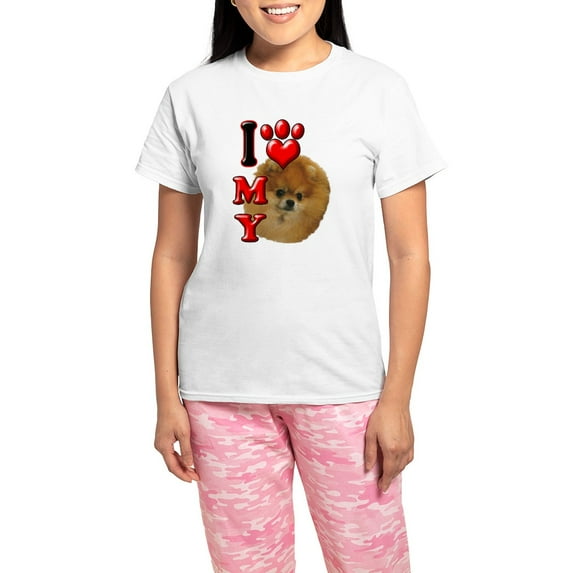CafePress - I Love My Pomeranian Women's Light Pajamas - Women's Short Sleeve Print T-Shirt and Pants Light Cotton Pajama Set