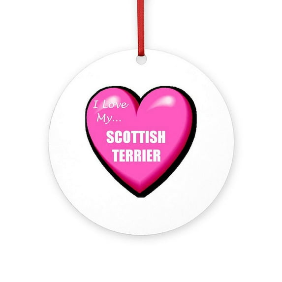 CafePress - I Love My Scottish Terrier - Round Wood Ornament 4"