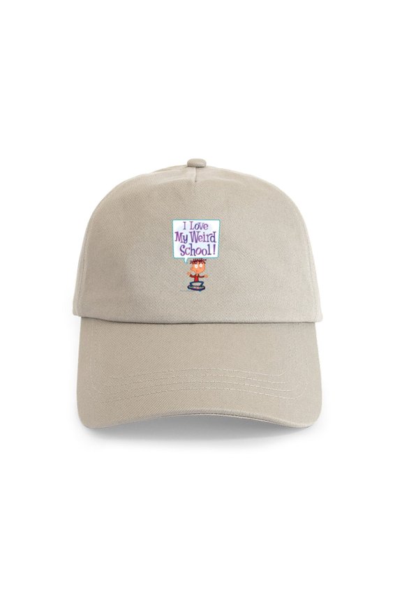- I Love My Weird School! Cap - Adjustable 100% Brushed Unisex Casual Cotton Baseball Cap, Beige, 1