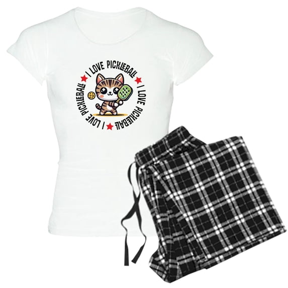 CafePress - I Love Pickleball - Women's Short Sleeve Print T-Shirt and Pants Light Cotton Pajama Set