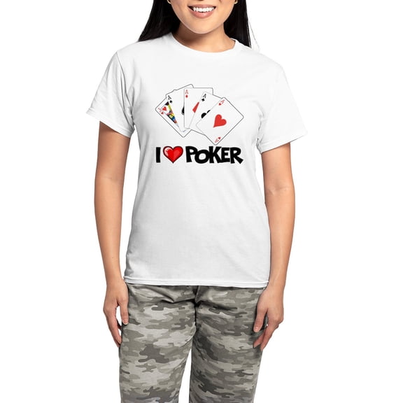 CafePress - I Love Poker Women's Light Pajamas - Women's Short Sleeve Print T-Shirt and Pants Light Cotton Pajama Set