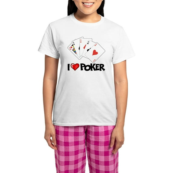 CafePress - I Love Poker Women's Light Pajamas - Women's Short Sleeve Print T-Shirt and Pants Light Cotton Pajama Set