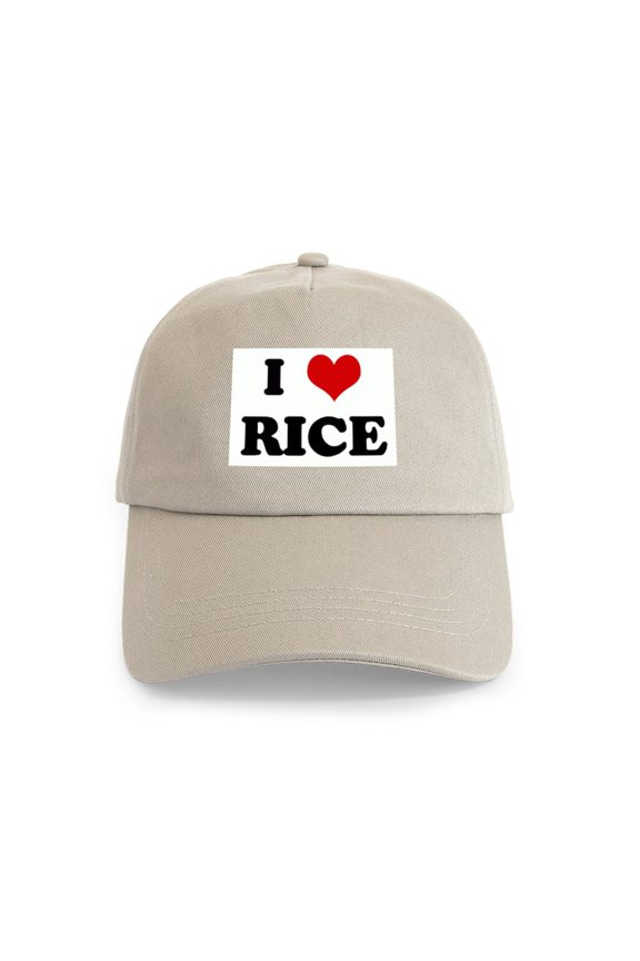 - I Love RICE Cap - Adjustable 100% Brushed Unisex Casual Cotton Baseball Cap, Beige, 1