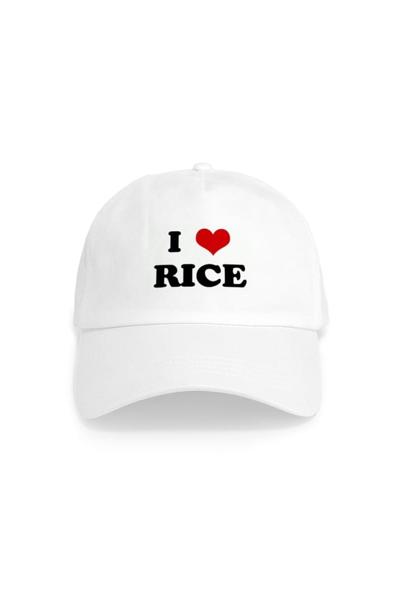 - I Love RICE Cap - Adjustable 100% Brushed Unisex Casual Cotton Baseball Cap, Beige, 1