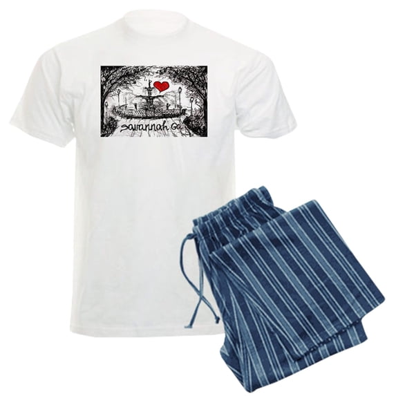 CafePress - I Love Savannah Ga Men's Light Pajamas - Men's Light Loose Fit Cotton Pajama Set