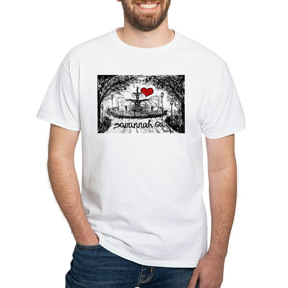 CafePress - I Love Savannah Ga T Shirt - Men's White Classic Cotton T-Shirts