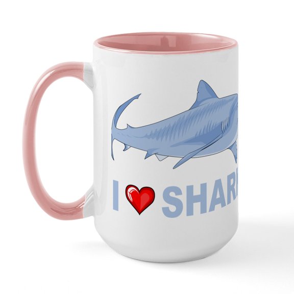 CafePress - I Love Sharks Large Mug - 15 oz Ceramic Large White Novelty Mug