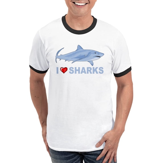 CafePress - I Love Sharks Ringer T - 100% Cotton Ringed T-Shirt
