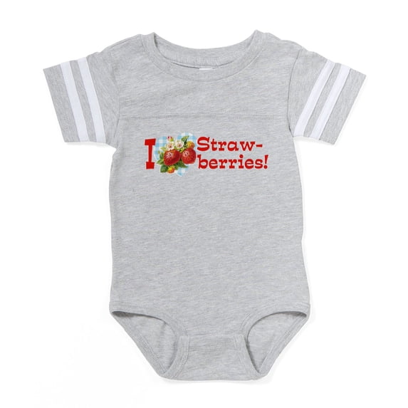 CafePress - I Love Strawberries - Cute Infant Baby Football Bodysuit