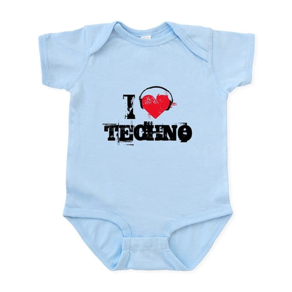 CafePress - I Love Techno Infant Bodysuit - Baby Light Bodysuit, Size Newborn - 24 Months