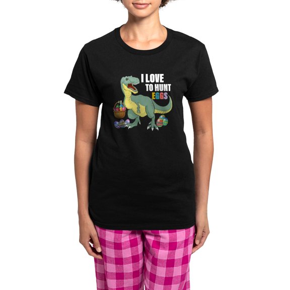 CafePress - I Love To Egg Hunt Funny Dinosaur Lover Ea Pajamas - Women's Short Sleeve Print T-Shirt and Pants Dark Cotton Pajama Set