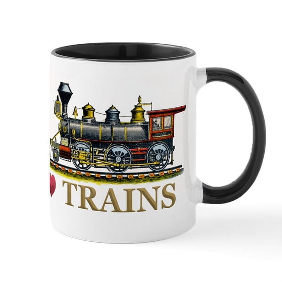 CafePress - I Love Trains Mug - 11 oz Ceramic Mug - Novelty Coffee Tea Cup