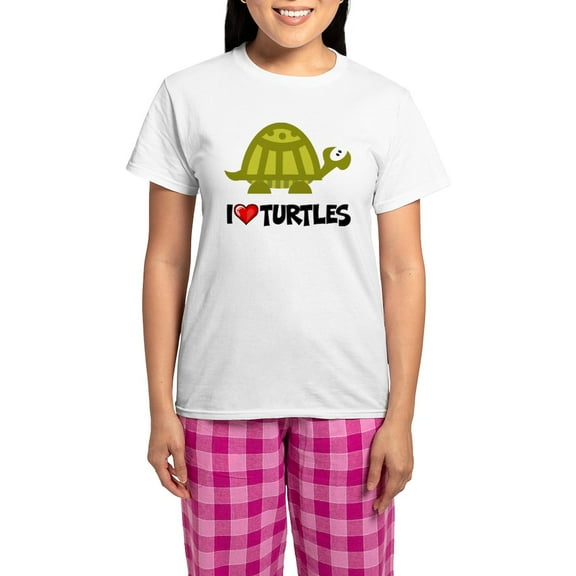 CafePress - I Love Turtles Women's Light Pajamas - Women's Short Sleeve Print T-Shirt and Pants Light Cotton Pajama Set