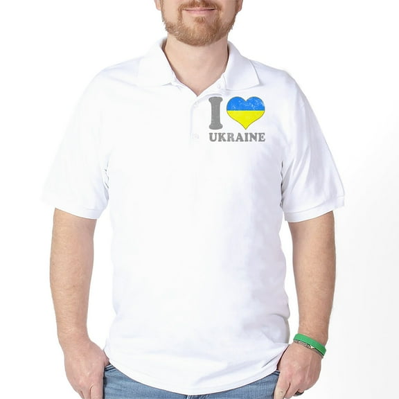 CafePress - I Love Ukraine Native Ukrainian Flag Golf Shirt - Golf Shirt, Pique Knit Golf Polo