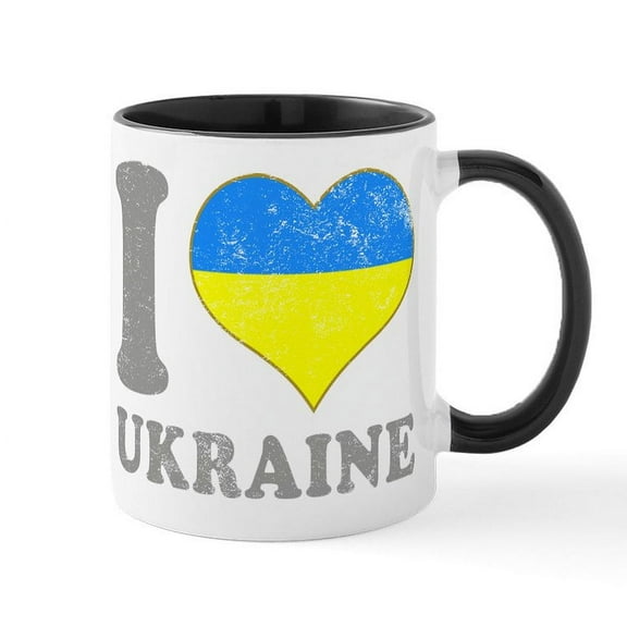 CafePress - I Love Ukraine Native Ukrainian Flag Mugs - 11 oz Ceramic Mug - Novelty Coffee Tea Cup