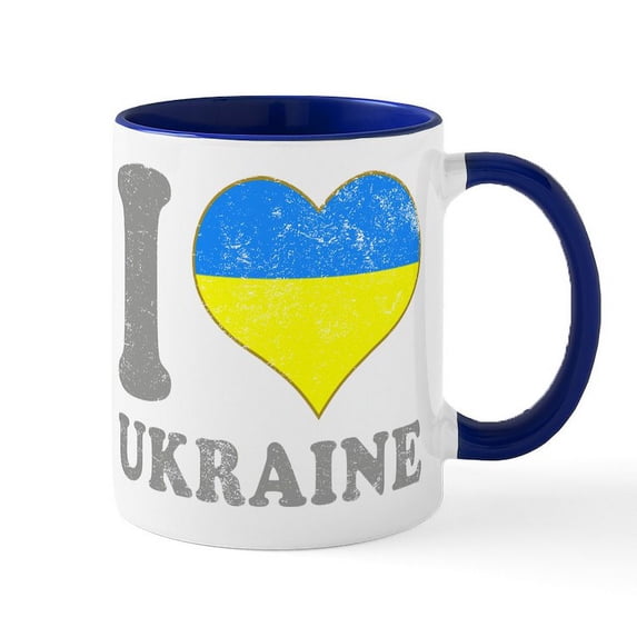 CafePress - I Love Ukraine Native Ukrainian Flag Mugs - 11 oz Ceramic Mug - Novelty Coffee Tea Cup