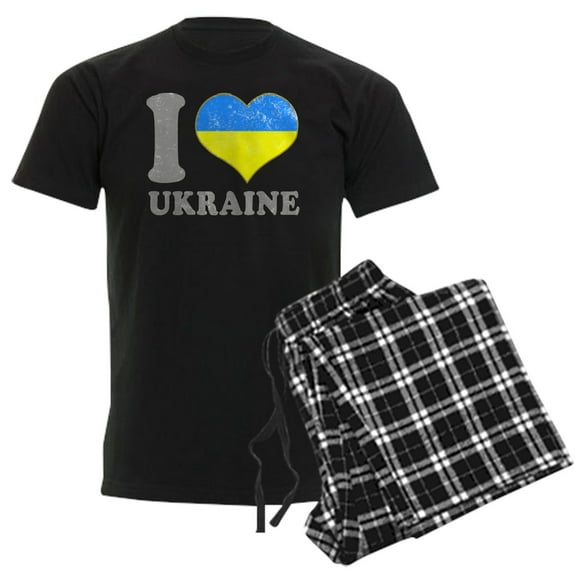 CafePress - I Love Ukraine Native Ukrainian Flag Pajamas - Men's Dark Loose Fit Cotton Pajama Set