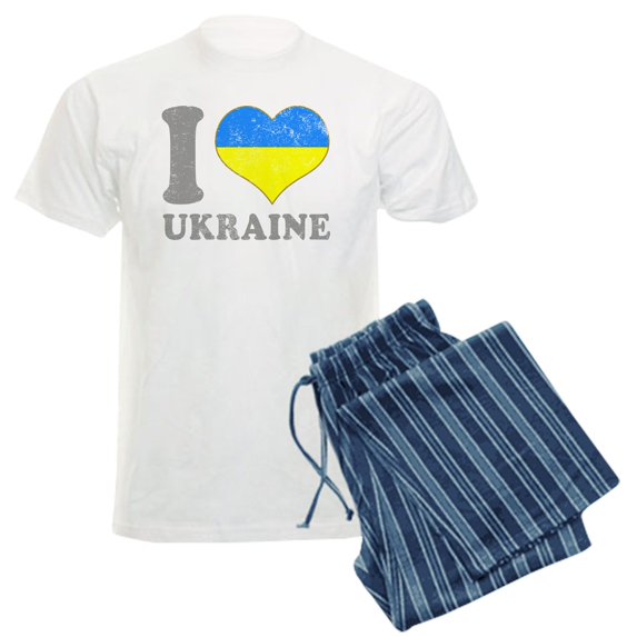 CafePress - I Love Ukraine Native Ukrainian Flag Pajamas - Men's Light Loose Fit Cotton Pajama Set