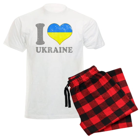 CafePress - I Love Ukraine Native Ukrainian Flag Pajamas - Men's Light Loose Fit Cotton Pajama Set